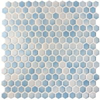 Diameter 19mm Hexagon Glossy Porcelain Blend Blue BCZ007-Mosaic tile, Pool tiles, Porcelain hexagon mosaic tile