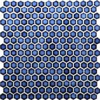 Diameter 19mm Hexagon Glossy Porcelain Dark Blue BCZ607-Mosaic tile, Pool tile, Blue hexagon pool tile
