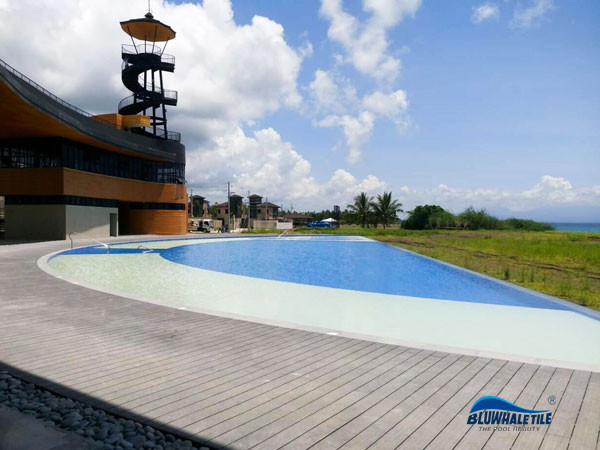 beautiful resort fish-shaped swimming pool use delicate tiles