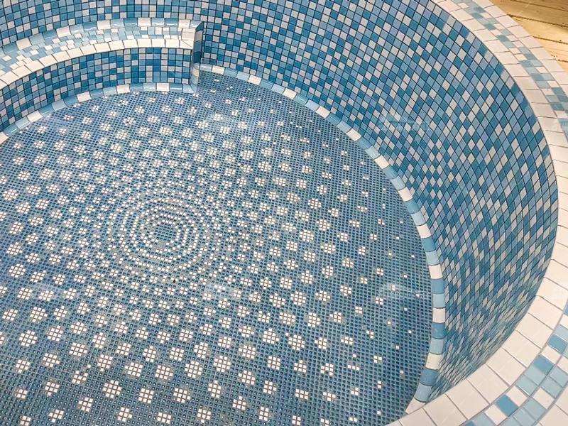 blue flower pool mural design