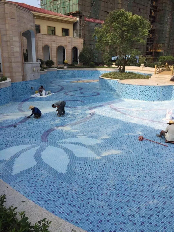 blue swimming pool ceramic mosaic art