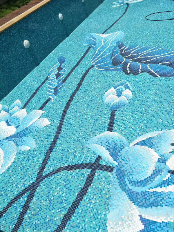 floral mosaic pool art