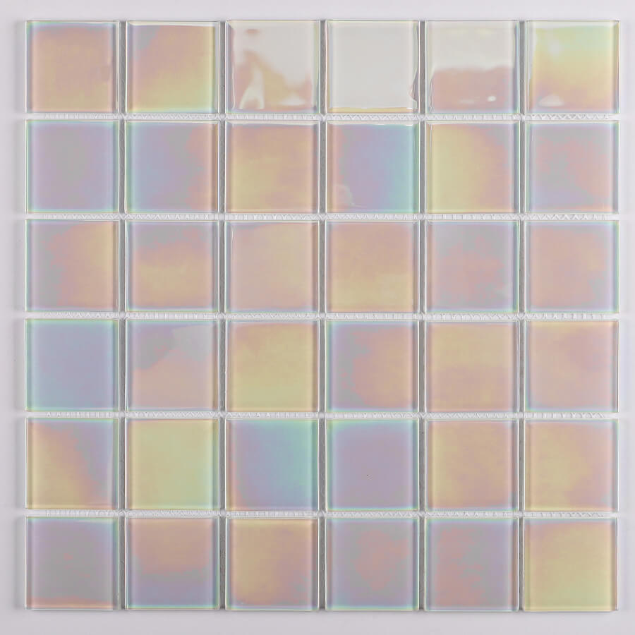 48x48mm Square Crystal Glass Iridescent White GKOL1901