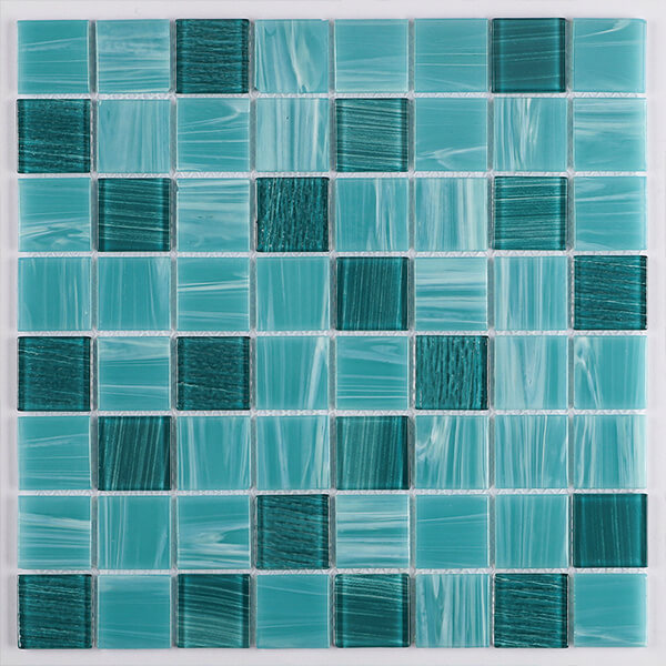 36x36mm Square Crystal Glass Mixed Aqua Green Pool Tile GZOL1701