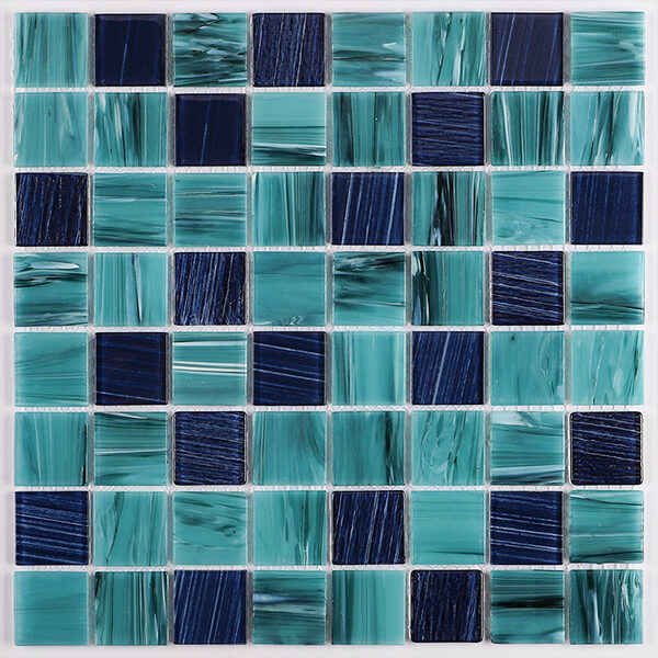 36x36mm Square Crystal Glass Aqua Green Mixed Dark Blue Pool Tile GZOL1702