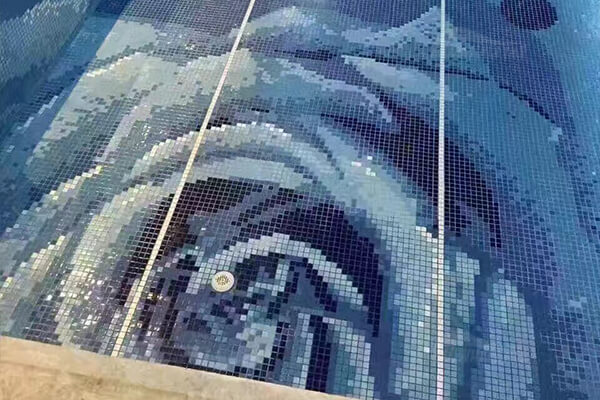 blue rose pattern mosaic art for hotel pool