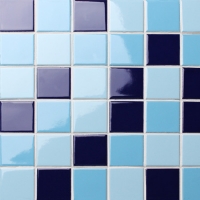 48x48mm Square Glazed Porcelain Mixed Blue BCK007-Mosaic tile, Ceramic mosaic, Swimming pool tile mosaic, 2\'\' mosaic tile for pool 