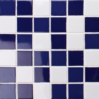 Classic Cobalto Azul e Branco BCK004-Azulejo de mosaico, Mosaico cerâmico, Azulejo de mosaico branco azul, Azulejo de mosaico vitrificado para piscina