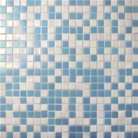 15x15mm Sauqre Hot Melt Glass Iridescent Blue Mixed White BGC019-Pool tile, Pool mosaic, Glass mosaic, Glass mosaic tile backsplash