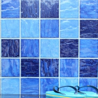 Wave Mixed Blue BCP003-Mosaic Tile, Ceramic Mosaic, Blue pool tiles, Wave Porcelain Pool Mosaic Tiles