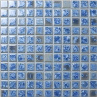 25x25mm Blossom Surface Square Glossy Porcelain Blue BCI908-Ceramic mosaic, Ceramic mosaic tile, Blue ceramic pool tile 