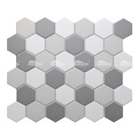 Hexagon Tile Matte Grey Blend CZO037B-hexagon pool tile, gray mosaic tile, mosaic pool tile