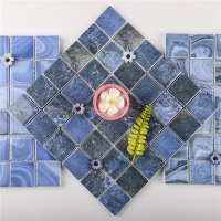 Verre recyclé GKOM9902-piscine tile idées ligne de eau, tuile en verre 2x2, mosaïque piscine d’eau bleue