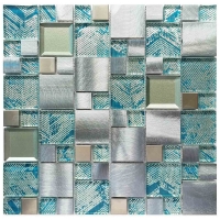 Mixed Size Square Metal Mix Laminated Glass GZOJ9911-glass mosaic，metal mosaic tile，mosaic wholesale