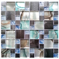 Mixed Size Square Metal Mix Laminated Glass GZOJ9907-glass mosaic,metal mosaic,glass mosaic supplies