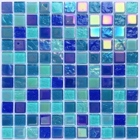 1x1 Crystal Glass Iridescent Blend Blue GIOL1002-mozaic pool,modern glass pool tile,blue mosaic pool