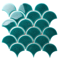 Crackle de forme de ventilateur congelé BCZ715-échelles marocaines de poissons, salle de bains de tuile d’échelle de poisson de poisson, mosaïque de tuile de poissons de piscine