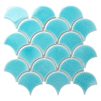 Fish Scale Sky Blue BCZ633-ceramic pool tiles，fan shaped tiles，fish scales tile