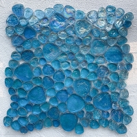 Pebble Shape Glass Pool Tile Iridescent Blue GZOF1604-iridescent glass tile clearance, iridescent wall tiles, iridescent pebble glass mosaic tile