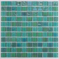 25x25mm Square Crystal Glass Iridescent Aqua Green GIOL1701-glass pool tile, green tiles pool, spa tiles pool