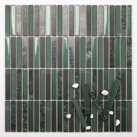 Finger Kit Kat Waterjet Marble Mix Glass Dark Green MZON3701-marble mosaic tile, glass marble mosaic tile, green kit kat tiles