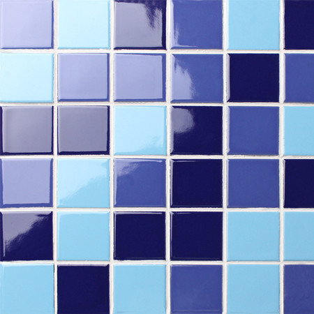 48x48mm Square Glazed Porcelain Mixed Blue BCK006,Mosaic tile, Ceramic mosaic, Pool tile for sale, Swimming pool tile blue