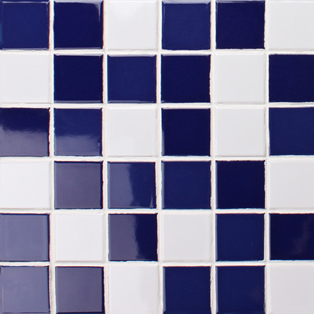 48x48mm Square Glazed Porcelain Mixed Blue BCK004,Mosaic tile, Ceramic mosaic, Blue White mosaic tile, Glazed mosaic tile for pool