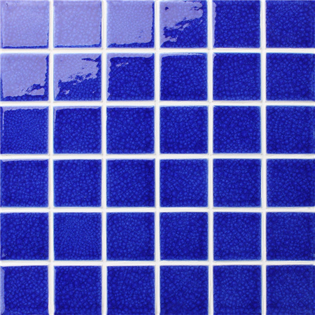 48x48mm Heavy Ice Crackle Surface Square Glossy Porcelain Blue BCK657,Pool Mosaic, Ceramic mosaic, Glazed ceramic mosaic tile 