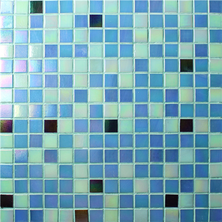 رنگی آبی مخلوط BGE010,کاشی استخر، موزاییک شیشه ای، کاشی شیشه ای استخر موزاییک