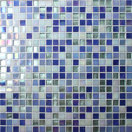 جید رنگین کمانی آبی تیره BGC006,کاشی موزاییک شیشه ای برای استخر شنا، شیشه ای آبی رنگ کاشی موزاییک حمام
