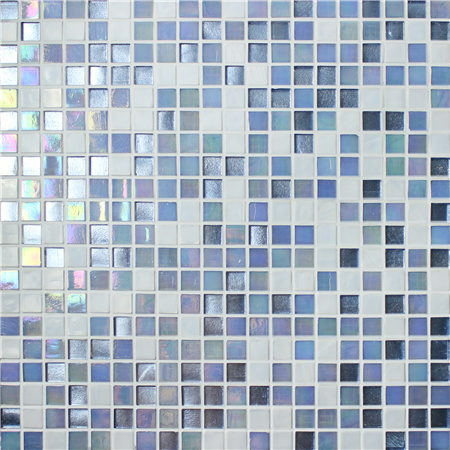 15x15mm Square Hot Melt Glass Iridescent Mixed Blue BGC012,Pool tile, Pool mosaic, Glass mosaic, Glass mosaic tile shower floor