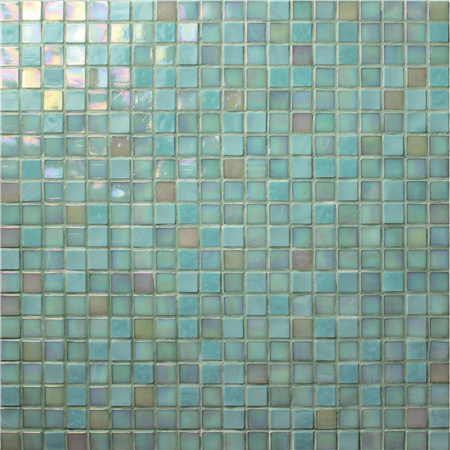 15x15mm Sauqre Hot Melt Glass Jade Iridescent Green BGC014,Mosaic tile, Glass mosaic pool , Glass mosaic pool tile China 