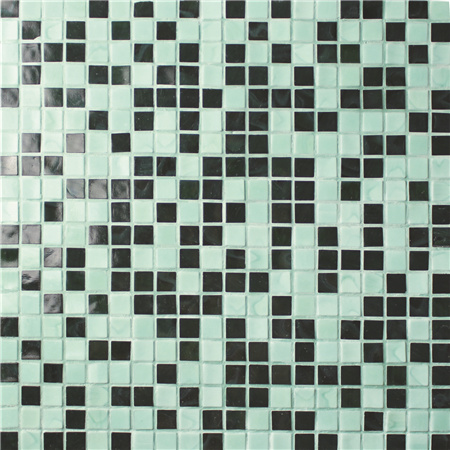 15x15mm Sauqre Hot Melt Glass Mint Green Mixed Black BGC018,Pool tile,Pool mosaic, Glass mosaic, Square melting glass mosaic 