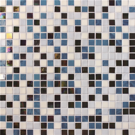 Mezcla cuadrada azul iridiscente BGC024,Baldosa de piscina, Mosaico de piscina, Mosaico de vidrio, Piscina de mosaico de vidrio