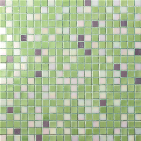 15x15mm Square Hot Melt Glass Iridescent Mixed Green BGC026,Pool tile, Swimming pool mosaic, Glass mosaic, Glass mosaic tile sheets