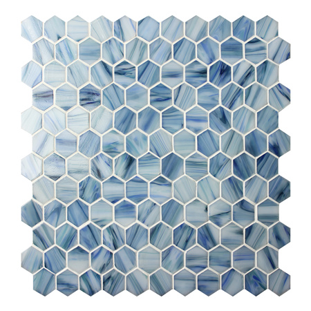 Hexagone Bleu BGZ023,carreaux de piscine, Piscine mosaïque, mosaïques de verre, Hexagon mosaïque dosseret