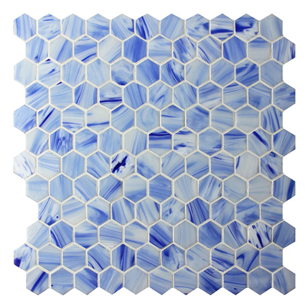 六角蓝BGZ024,泳池瓷砖，马赛克游泳池，玻璃马赛克，马赛克六角形地砖