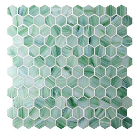 1 Inch Hexagon Matte Hot Melt Glass Jade Green BGZ025,Pool tiles, Pool mosaic, Glass mosaic, Hexagon mosaic tile