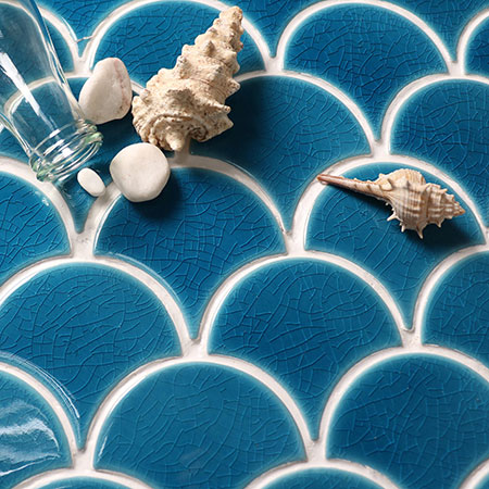 Frozen Fan Shape Crackle BCZ611,Azulejo de mosaico, mosaico de cerâmica Crackle, telha de bilhar Crackle Ceramic, azulejos de piscina