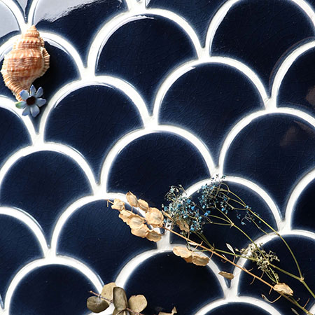 Frozen Fan Shape Crackle BCZ610,Azulejo mosaico, telhas vitrificadas Crackle para piscinas, azulejos para piscina