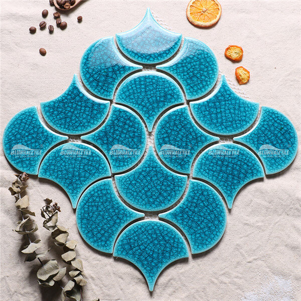 Frozen Fan Shape Crackle BCZ714-B,fish pool tile, fan shaped mosaic tile, swimming pool tiles suppliers