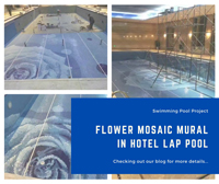 Projeto piscina: Mural de mosaico padrão de flores na piscina do hotel-melhor azulejo para piscina waterline, murais de vidro, mural de flores