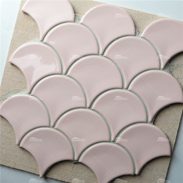 Fish Scale ZGA2401,pink fan tile, pink fish scale tile, pool tile supplier
