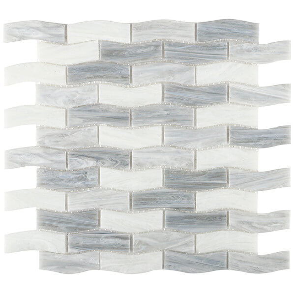23x73mm Wave Shape Matte Hot Melt Glass White Mixed Gray GZOJ2304,glass tile on swimming pool, glass tile in bathroom, wholesale glass tile