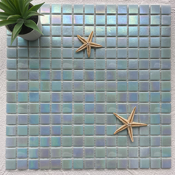 20x20mm Square Iridescent Hot Melt Glass GEOJ2903,Swimming pool glass mosaic tile, pool tile supplier, iridescent pool tile
