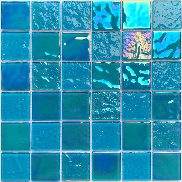 48x48mm Square Crystal Glass Iridescent Blue GKOL1606,mosaic pool tile，blue glass tile pool，swimming pool tiles for sale