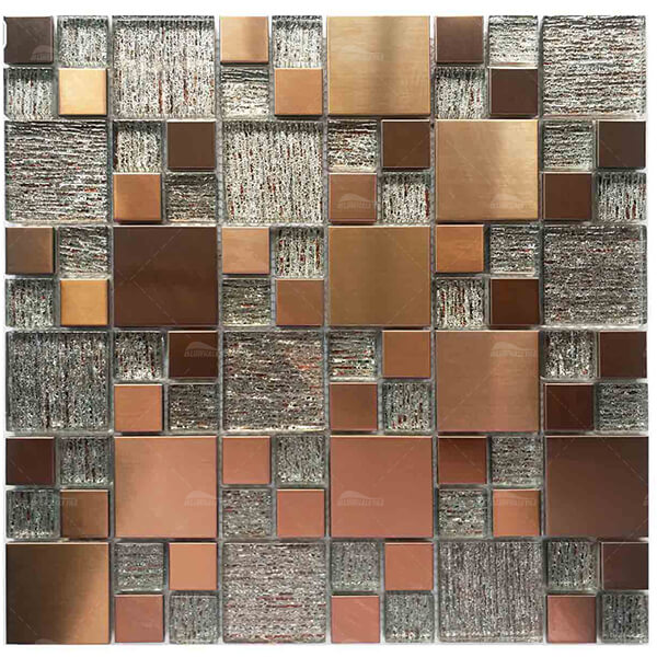 Mixed Size Square Metal Mix Laminated Glass GZOJ9913,glass mosaic，metal mosaic tiles，wholesale mosaic tiles suppliers