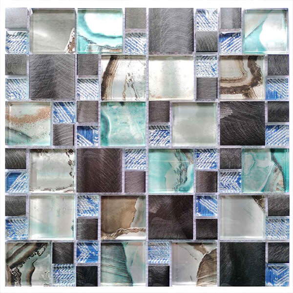 Mixed Size Square Metal Mix Laminated Glass GZOJ9907,glass mosaic,metal mosaic,glass mosaic supplies