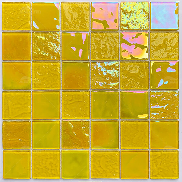 2x2 Crystal Glass Iridescent Lemon GKOL1501,mosaic tile pool,glass tile pools,wholesale glass tile