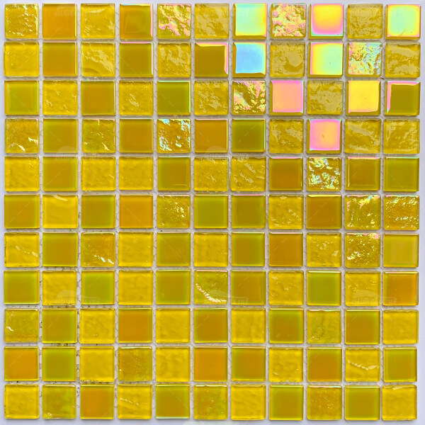 25x25mm Square Crystal Glass Iridescent Lemon Yellow GIOL1501,pool glass tiles,glass tile for swimming pool,swimming pool mosaic tiles suppliers